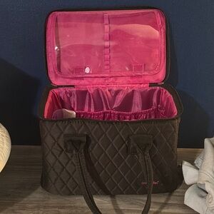 Quilted Black Makeup Bag with Pink Interior